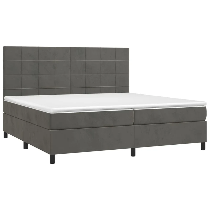 Cadre de lit LED avec sommier tête de lit matelas surmatelas 200x200 cm tissu velours gris foncé TDL0207687