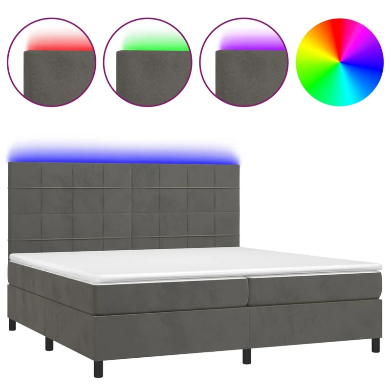 Cadre de lit LED avec sommier tête de lit matelas surmatelas 200x200 cm tissu velours gris foncé TDL0207687