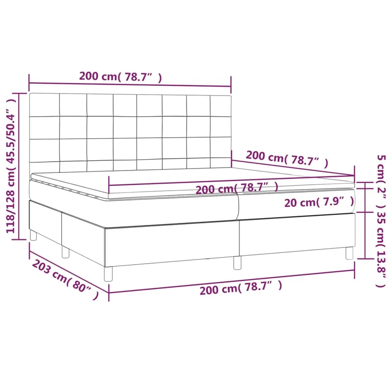 Cadre de lit LED avec sommier tête de lit matelas surmatelas 200x200 cm tissu velours gris foncé TDL0207687