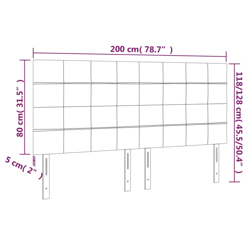 Tête de lit accessoire couchage chambre à coucher meuble 4 parties 100 x 5 x 78/88 cm tissu velours gris foncé TDL0206018
