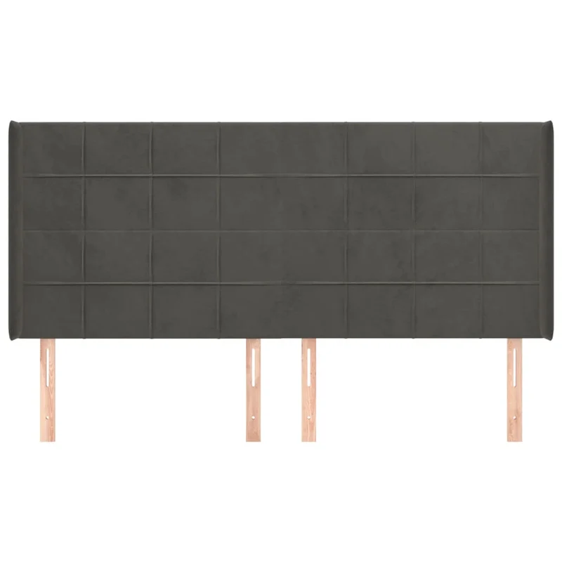 Tête de lit accessoire couchage chambre à coucher meuble avec rebord latéral 203 x 16 x 118/128 cm tissu velours gris foncé TDL0204945