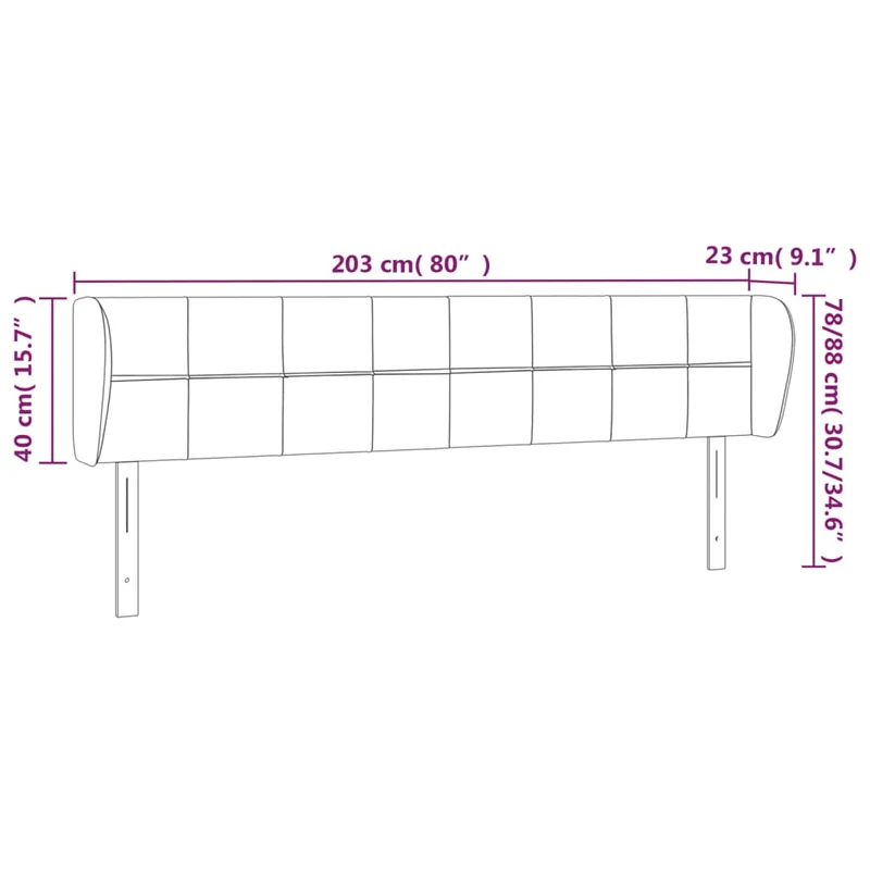 Tête de lit accessoire couchage chambre à coucher meuble avec rebord latéral 203 x 23 x 78/88 cm tissu velours gris foncé TDL0204916