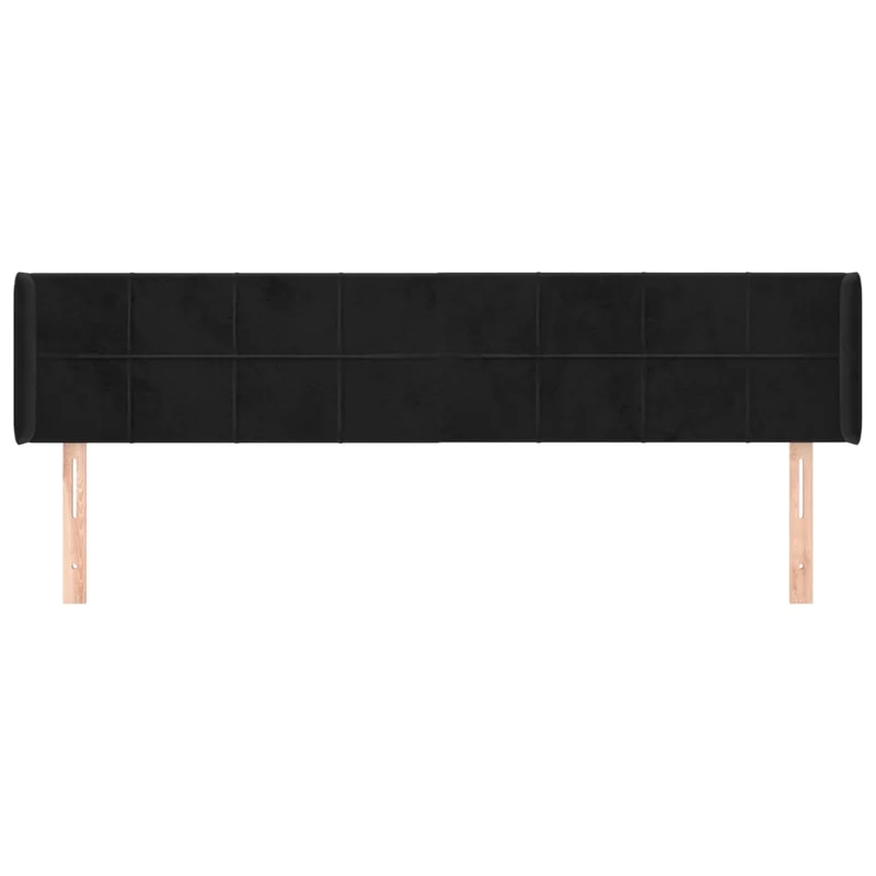 Tête de lit accessoire couchage chambre à coucher meuble avec rebord latéral 203 x 16 x 78/88 cm Tissu velours noir TDL0204488