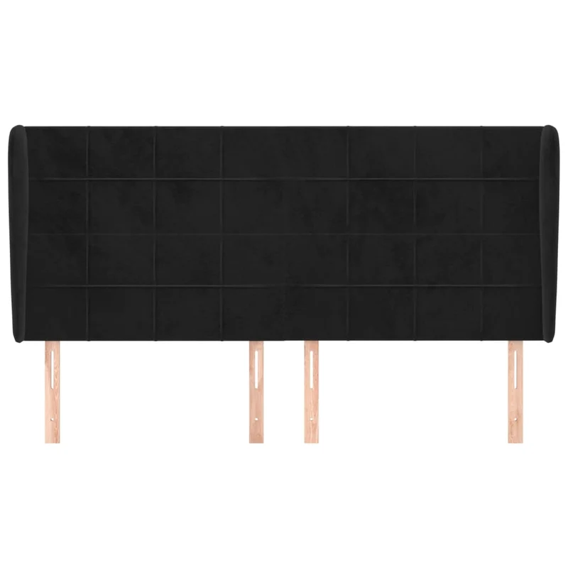 Tête de lit accessoire couchage chambre à coucher meuble avec rebord latéral 203 x 23 x 118/128 cm Tissu velours noir TDL0204481