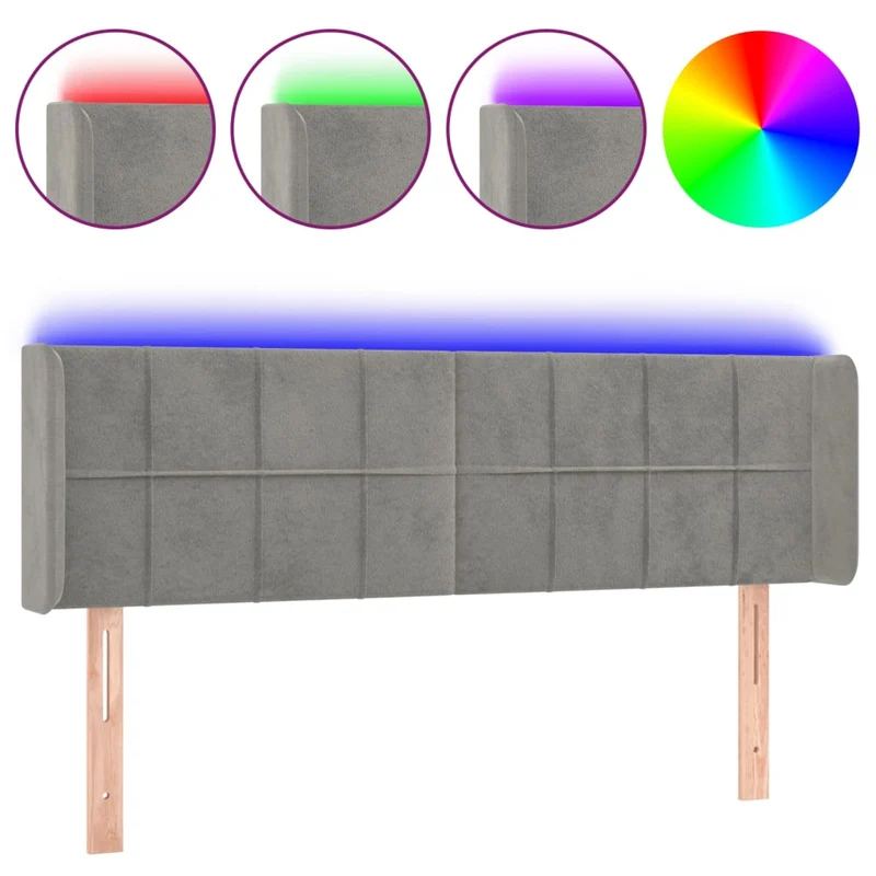 Tête de lit accessoire couchage chambre à coucher meuble à LED 147 x 16 x 78/88 cm tissu velours gris clair TDL0201372