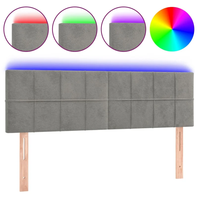 Tête de lit accessoire couchage chambre à coucher meuble à LED 144 x 5 x 78/88 cm tissu velours gris clair TDL0201395