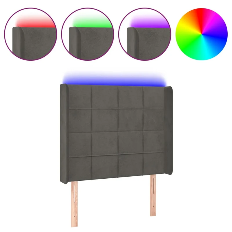 Tête de lit accessoire couchage chambre à coucher meuble à LED 103 x 16 x 118/128 cm tissu velours gris foncé TDL0201179