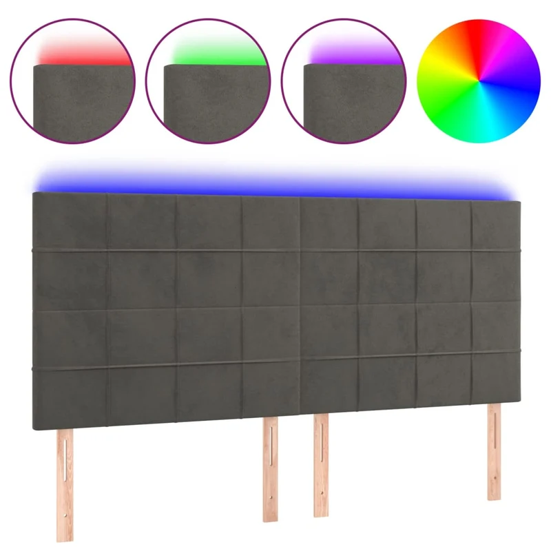 Tête de lit accessoire couchage chambre à coucher meuble à LED 200 x 5 x 118/128 cm tissu velours gris foncé TDL0201084