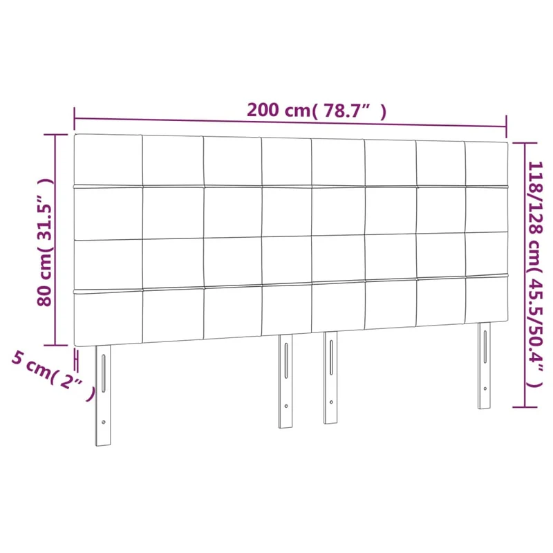 Tête de lit accessoire couchage chambre à coucher meuble à LED 200 x 5 x 118/128 cm tissu velours gris foncé TDL0201084