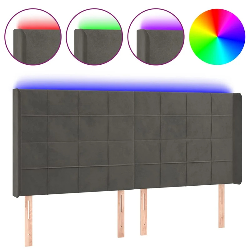 Tête de lit accessoire couchage chambre à coucher meuble à LED 203 x 16 x 118/128 cm tissu velours gris foncé TDL0201062