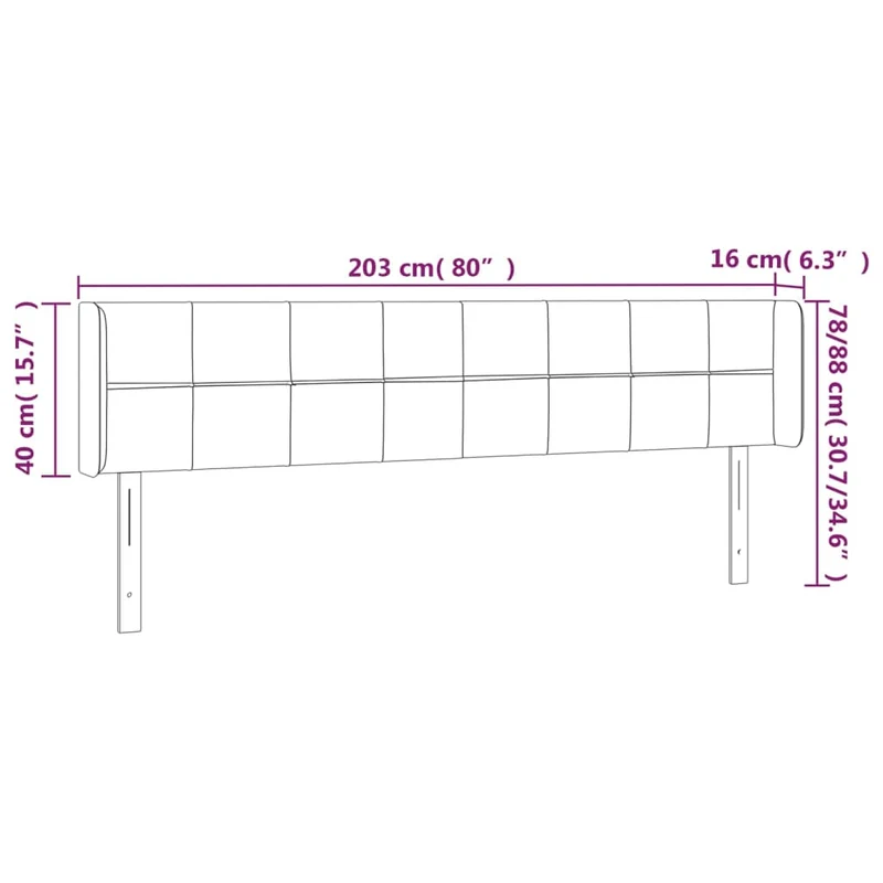 Tête de lit accessoire couchage chambre à coucher meuble à LED 203 x 16 x 78/88 cm tissu velours gris foncé TDL0201050