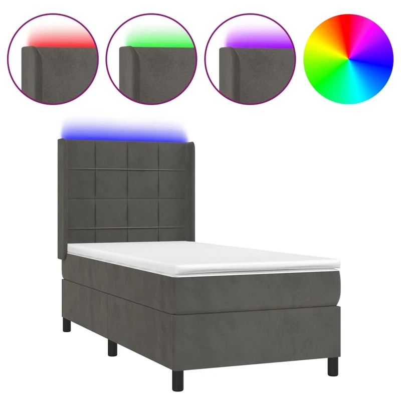 Cadre de lit LED avec sommier tête de lit matelas surmatelas 100x200 cm tissu velours gris foncé TDL0207741