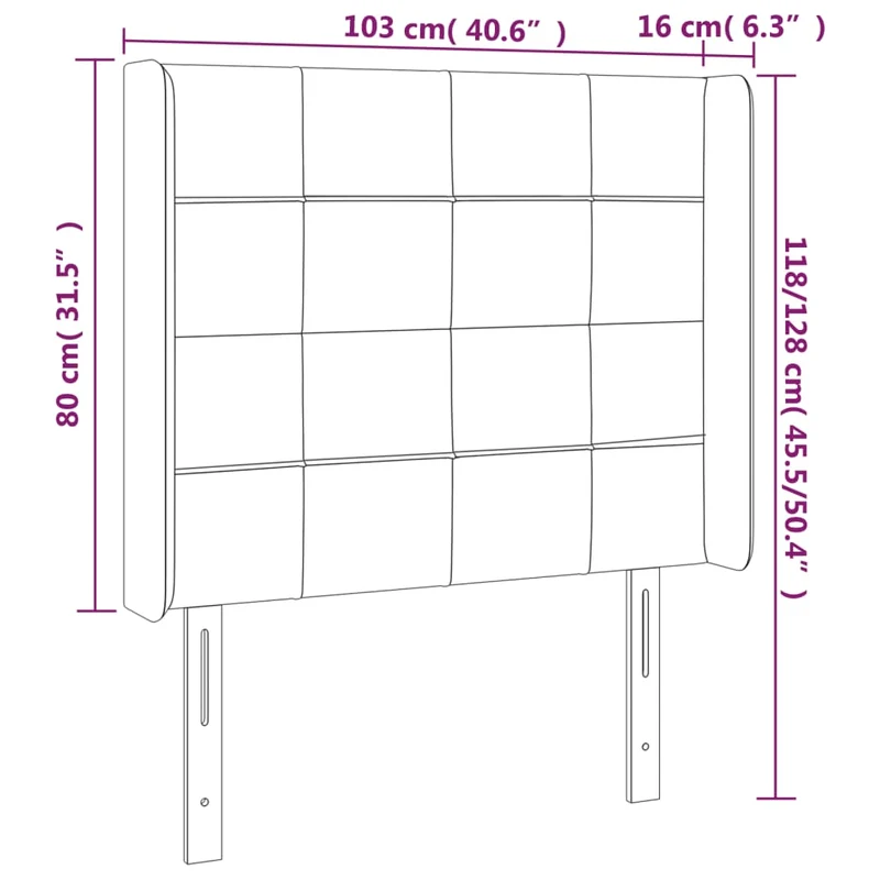 Tête de lit accessoire couchage chambre à coucher meuble avec rebord latéral 103 x 16 x 118/128 cm tissu velours gris foncé TDL0205069