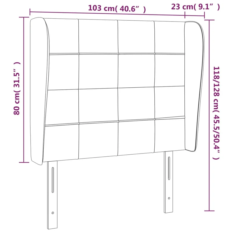 Tête de lit accessoire couchage chambre à coucher meuble avec rebord latéral 103 x 23 x 118/128 cm tissu velours gris foncé TDL0205040