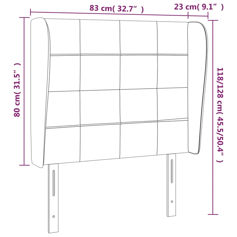Tête de lit accessoire couchage chambre à coucher meuble avec rebord latéral 83 x 23 x 118/128 cm tissu velours gris clair TDL0205123