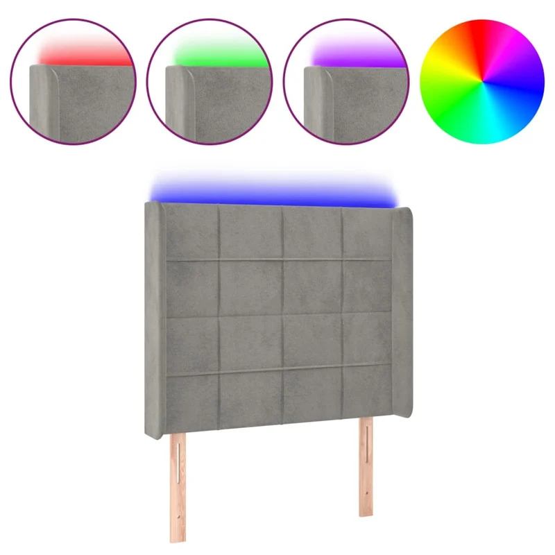 Tête de lit accessoire couchage chambre à coucher meuble à LED 83 x 16 x 118/128 cm tissu velours gris clair TDL0201258