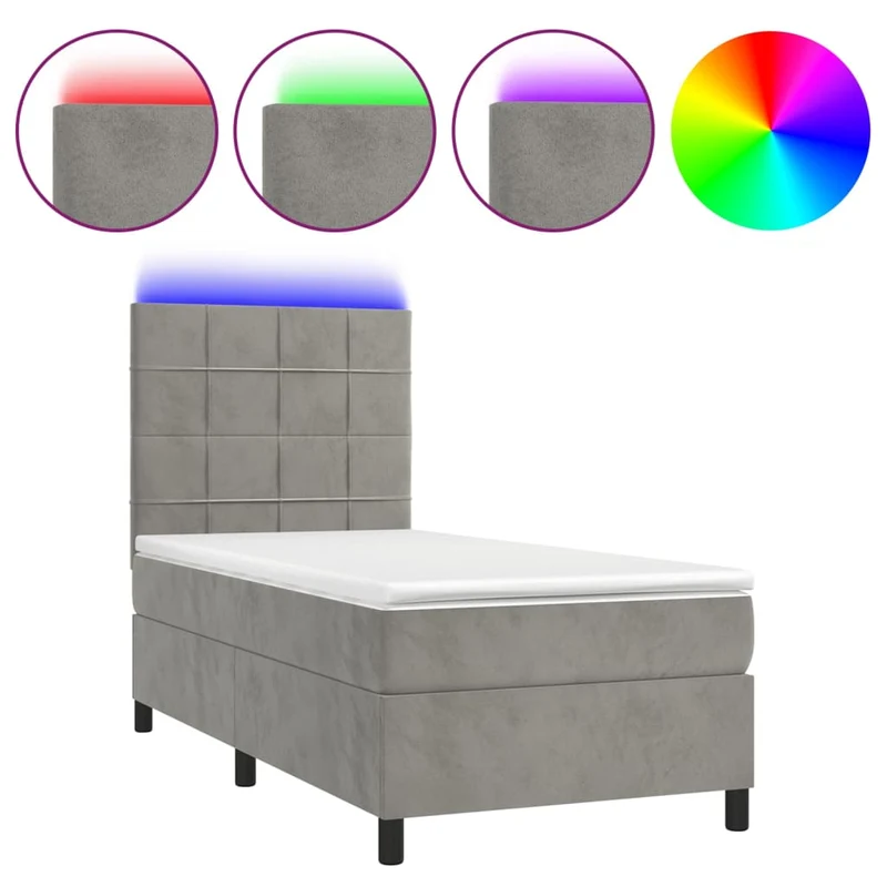 Cadre de lit LED avec sommier tête de lit matelas 80x200cm tissu velours gris clair TDL0208499