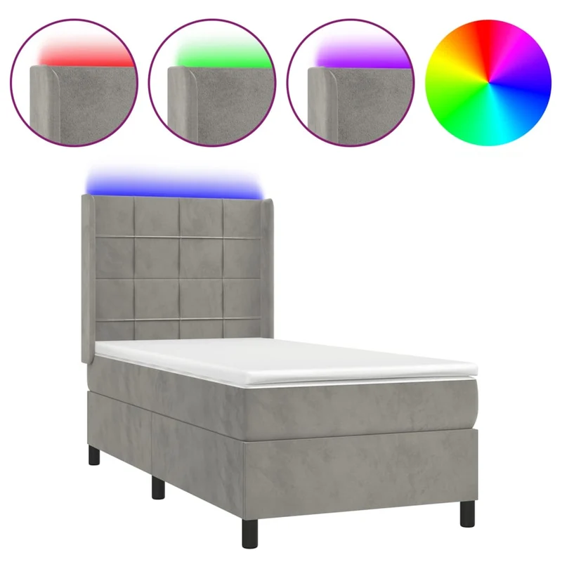 Cadre de lit LED avec sommier tête de lit matelas 90x190cm tissu velours gris clair TDL0208477