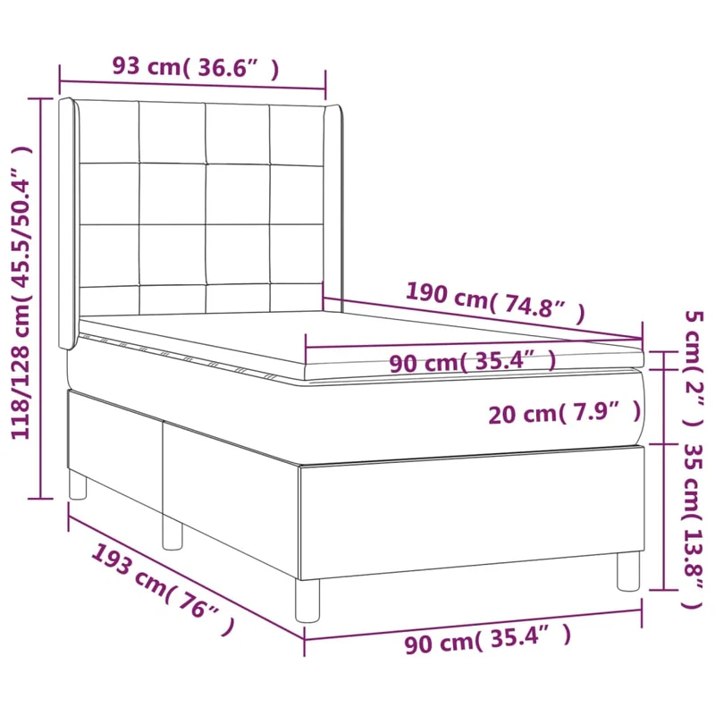 Cadre de lit LED avec sommier tête de lit matelas 90x190cm tissu velours gris clair TDL0208477