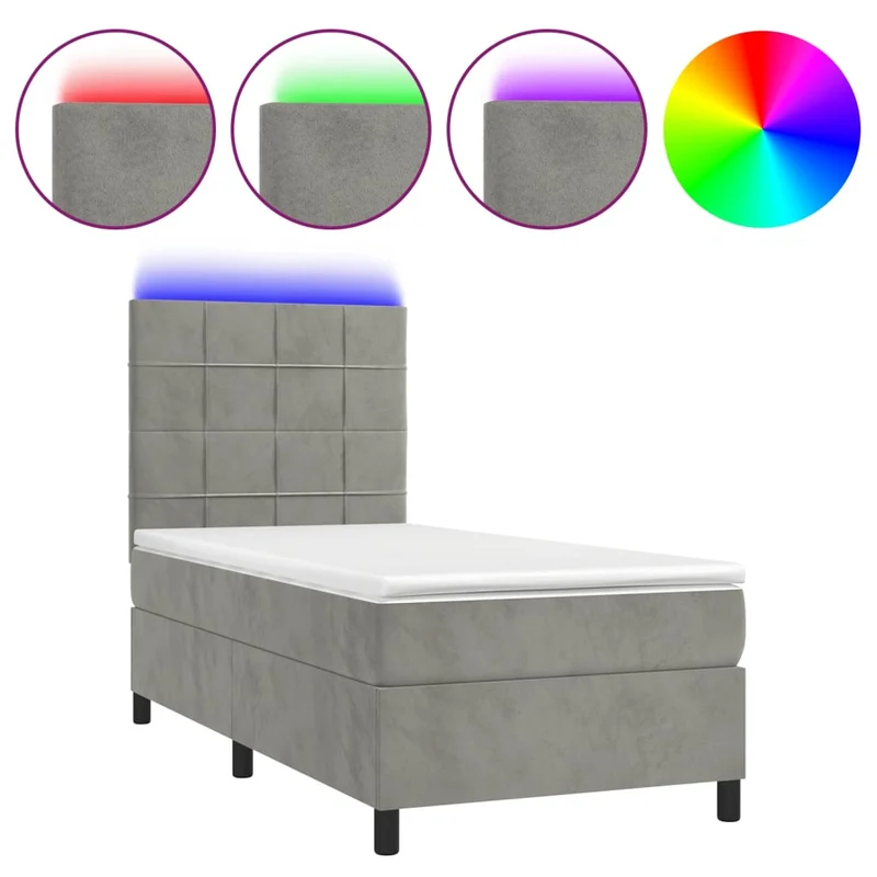 Cadre de lit LED avec sommier tête de lit matelas 90x200cm tissu velours gris clair TDL0208465