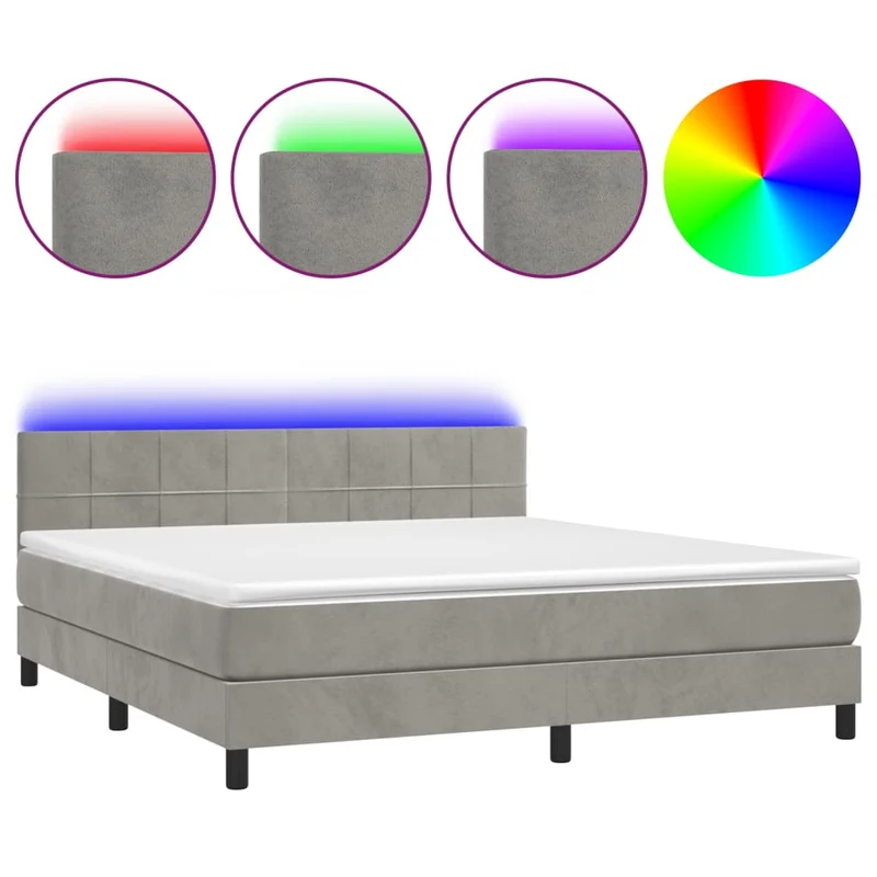 Cadre de lit LED avec sommier tête de lit matelas surmatelas 180x200 cm tissu velours gris clair TDL0207812