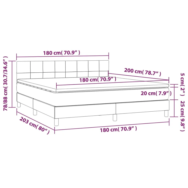 Cadre de lit LED avec sommier tête de lit matelas surmatelas 180x200 cm tissu velours gris clair TDL0207812