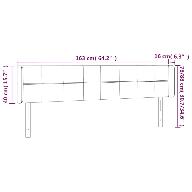 Tête de lit accessoire couchage chambre à coucher meuble avec rebord latéral 163 x 16 x 78/88 cm tissu velours gris clair TDL0205221