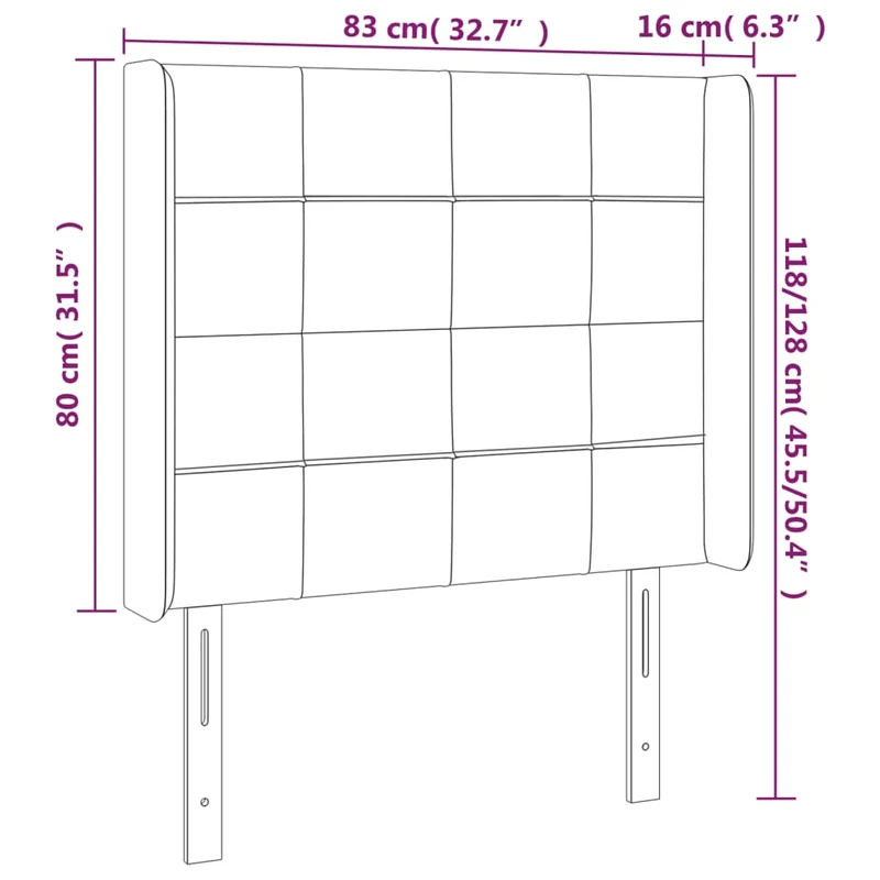 Tête de lit accessoire couchage chambre à coucher meuble avec rebord latéral 83 x 16 x 118/128 cm tissu noir TDL0204461