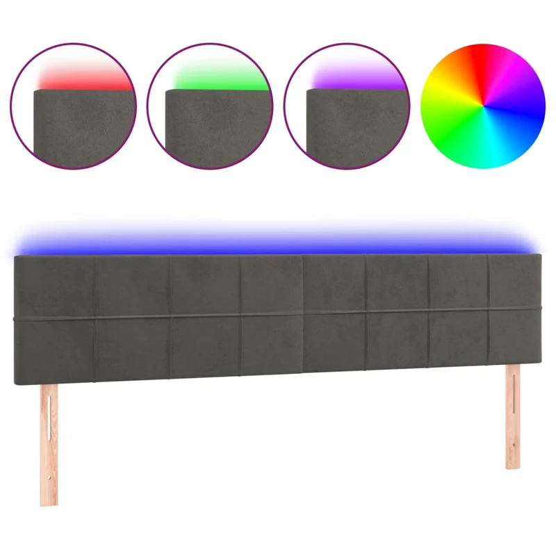 Tête de lit accessoire couchage chambre à coucher meuble à LED 160 x 5 x 78/88 cm tissu velours gris foncé TDL0201118