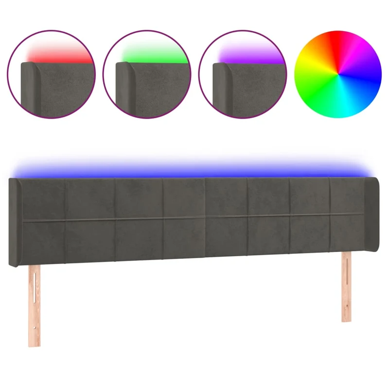 Tête de lit accessoire couchage chambre à coucher meuble à LED 163 x 16 x 78/88 cm tissu velours gris foncé TDL0201104