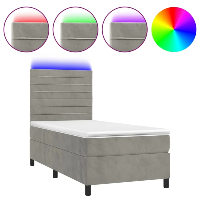 Cadre de lit LED avec sommier tête de lit matelas 90x190cm tissu velours gris clair TDL0208476