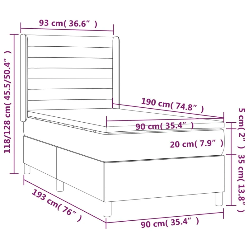 Cadre de lit LED avec sommier tête de lit matelas 90x190cm tissu velours gris clair TDL0208473