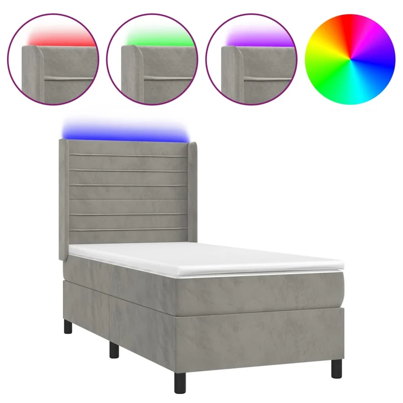 Cadre de lit LED avec sommier tête de lit matelas 90x200cm tissu velours gris clair TDL0208470