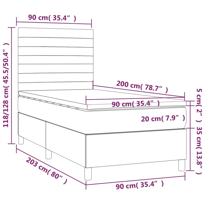 Cadre de lit LED avec sommier tête de lit matelas 90x200cm tissu velours gris clair TDL0208462