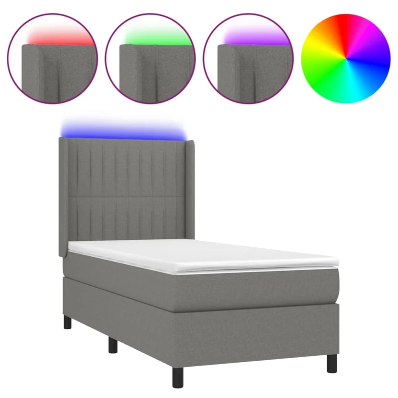 Cadre de lit LED avec sommier tête de lit matelas 100x200 cm tissu gris foncé TDL0208422