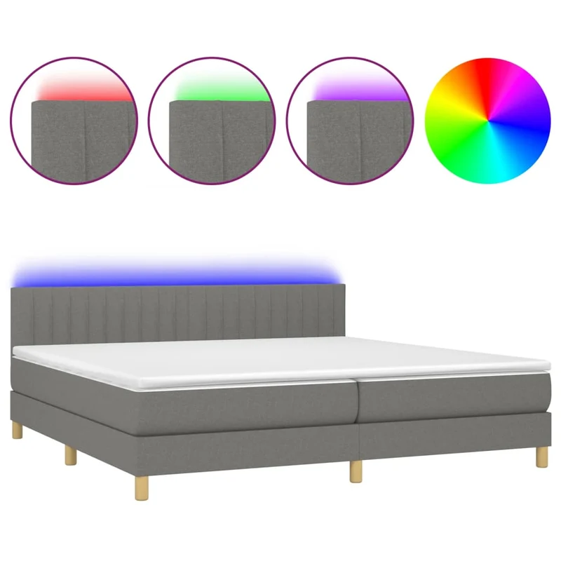 Cadre de lit LED avec sommier tête de lit matelas 200x200 cm tissu gris foncé TDL0208288