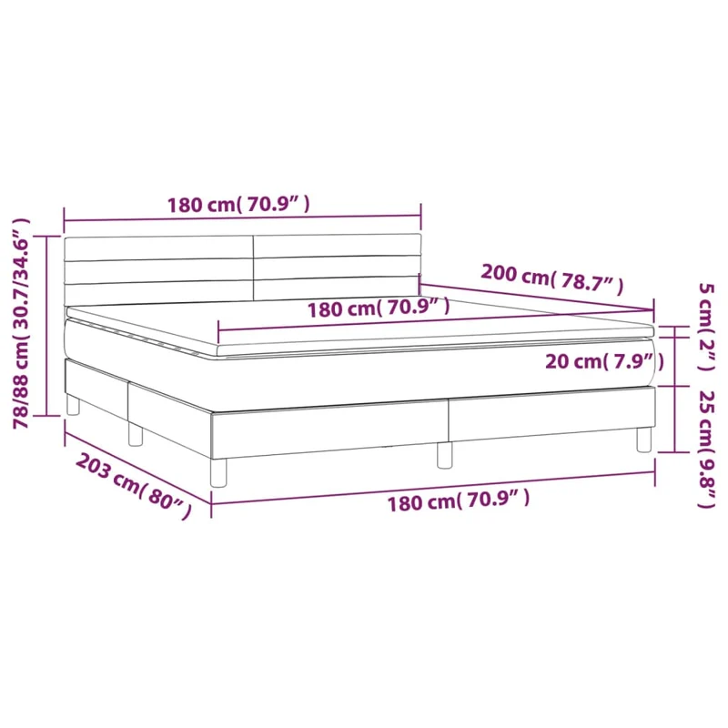 Cadre de lit LED avec sommier tête de lit matelas surmatelas 180x200 cm tissu velours gris clair TDL0207810