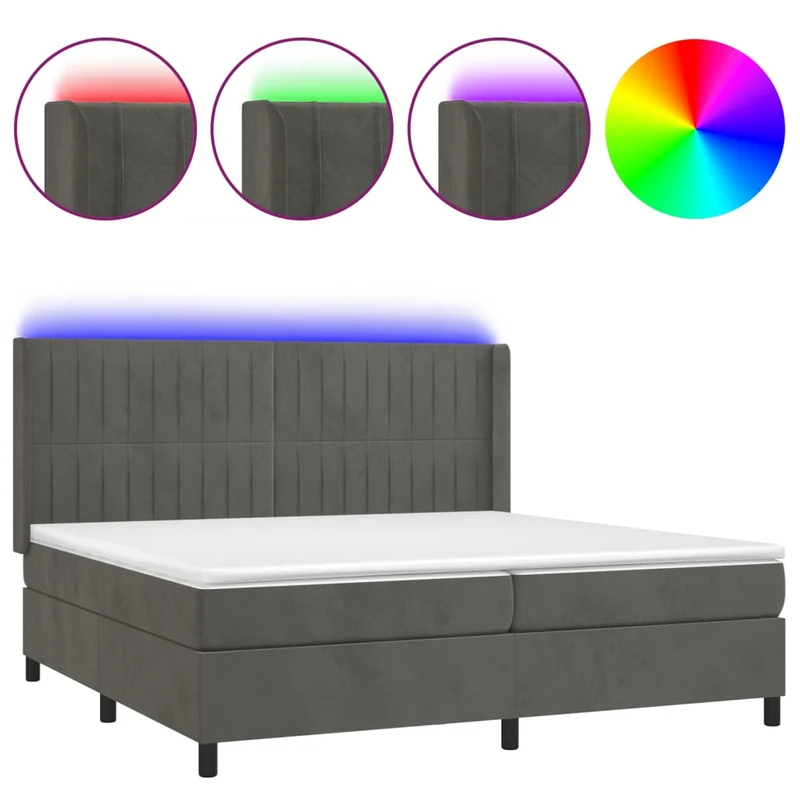 Cadre de lit LED avec sommier tête de lit matelas surmatelas 200x200 cm tissu velours gris foncé TDL0207689