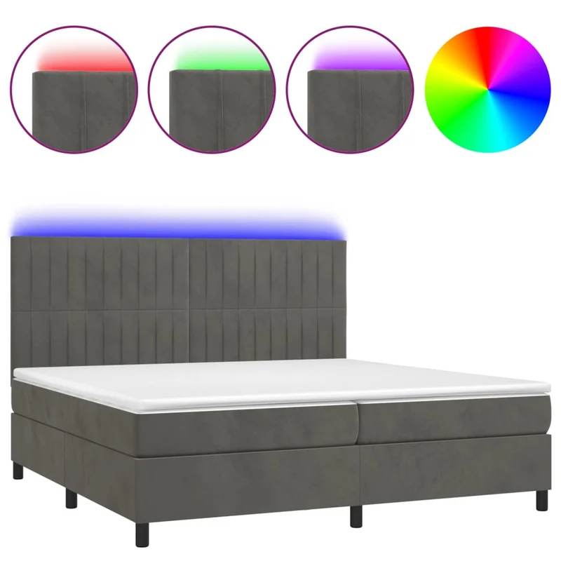 Cadre de lit LED avec sommier tête de lit matelas surmatelas 200x200 cm tissu velours gris foncé TDL0207683