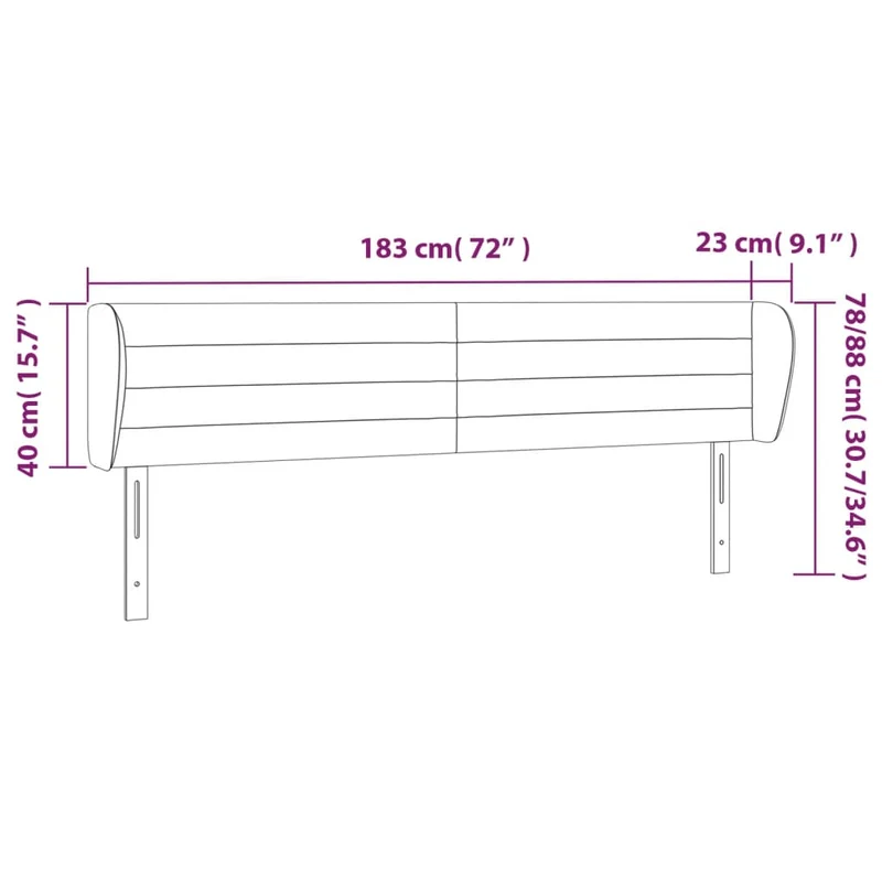 Tête de lit accessoire couchage chambre à coucher meuble avec rebord latéral 183 x 23 x 78/88 cm tissu velours gris clair TDL0205195