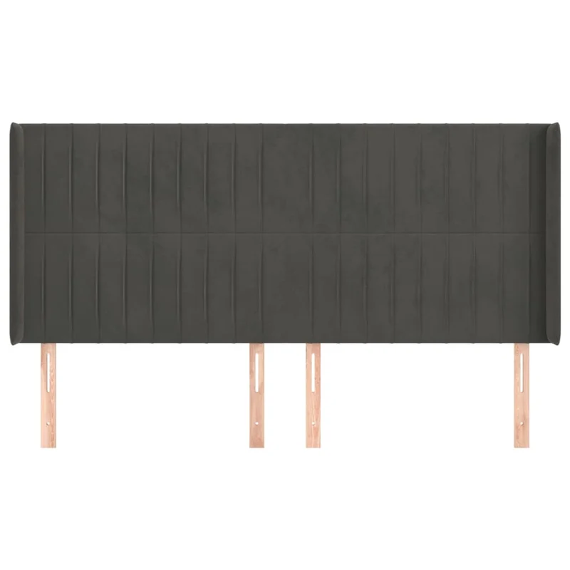 Tête de lit accessoire couchage chambre à coucher meuble avec rebord latéral 203 x 16 x 118/128 cm tissu velours gris foncé TDL0204946