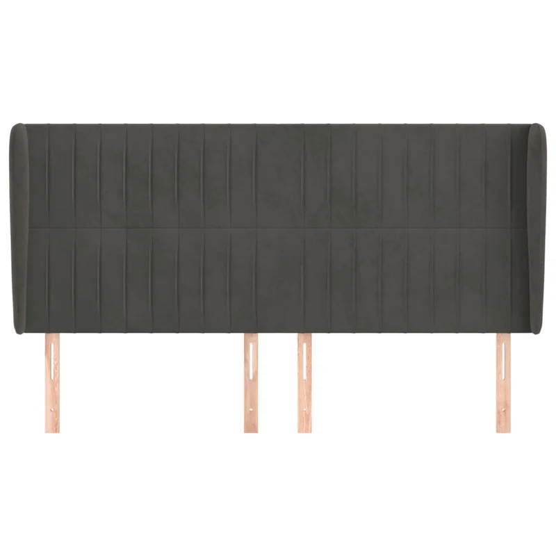 Tête de lit accessoire couchage chambre à coucher meuble avec rebord latéral 203 x 23 x 118/128 cm tissu velours gris foncé TDL0204926