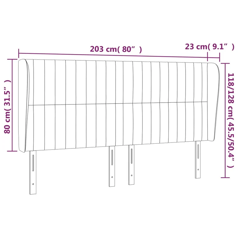 Tête de lit accessoire couchage chambre à coucher meuble avec rebord latéral 203 x 23 x 118/128 cm tissu velours gris foncé TDL0204926