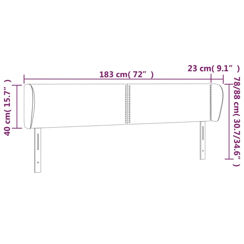 Tête de lit accessoire couchage chambre à coucher meuble avec rebord latéral 183 x 23 x 78/88 cm synthétique noir TDL0204507