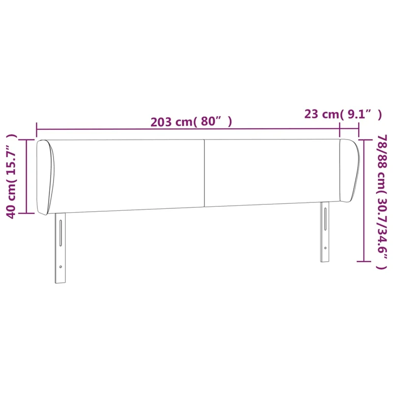 Tête de lit accessoire couchage chambre à coucher meuble avec rebord latéral 203 x 23 x 78/88 cm synthétique noir TDL0204480