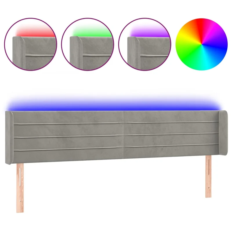 Tête de lit accessoire couchage chambre à coucher meuble à LED 183 x 16 x 78/88 cm tissu velours gris clair TDL0201333