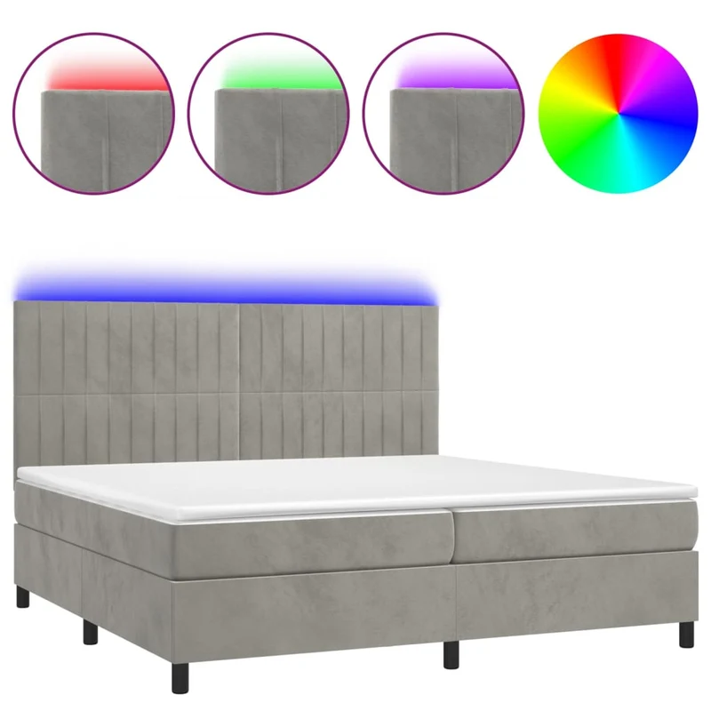 Cadre de lit LED avec sommier tête de lit matelas surmatelas 200x200 cm tissu velours gris clair TDL0207771