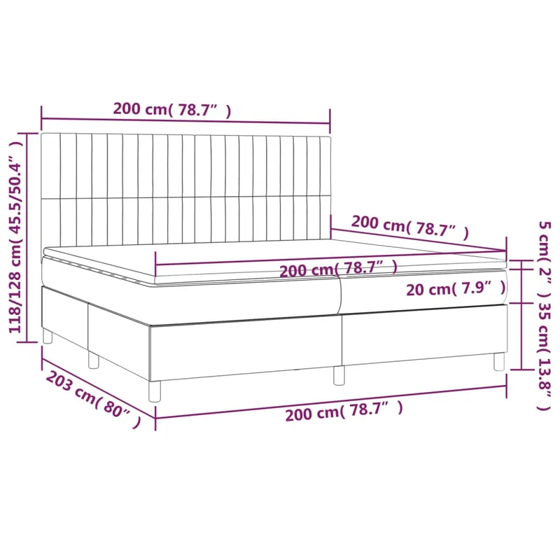 Cadre de lit LED avec sommier tête de lit matelas surmatelas 200x200 cm tissu velours gris clair TDL0207771
