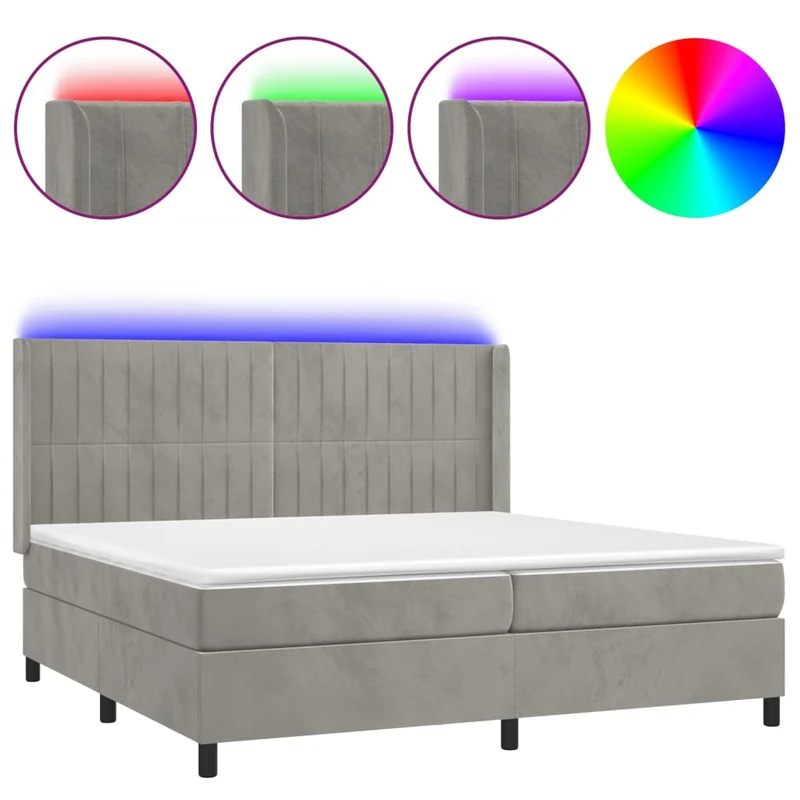 Cadre de lit LED avec sommier tête de lit matelas surmatelas 200x200 cm tissu velours gris clair TDL0207766