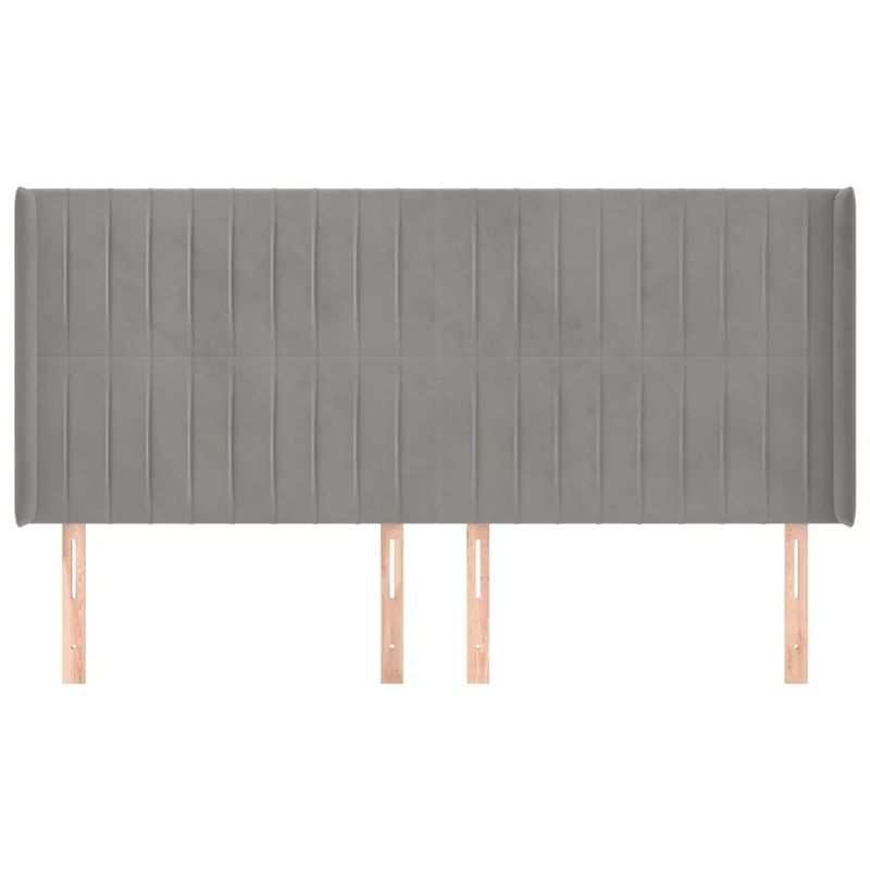 Tête de lit accessoire couchage chambre à coucher meuble avec rebord latéral 203 x 16 x 118/128 cm tissu velours gris clair TDL0205185